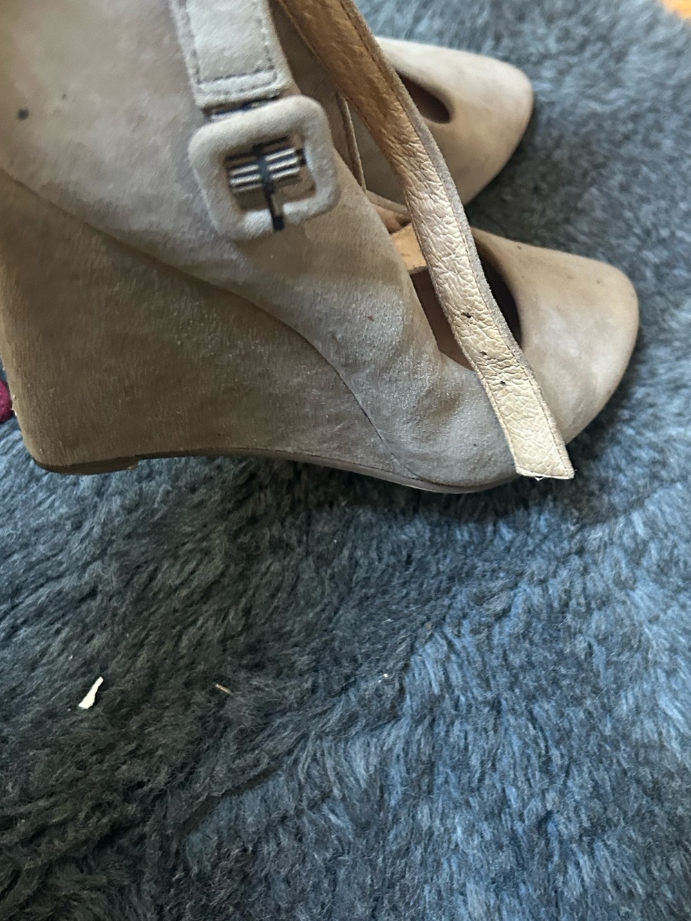 Nine West Taupe Suede Wedge Heels with Ankle Strap